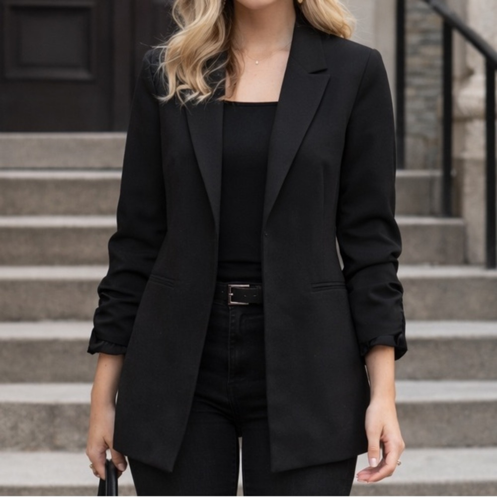 Black Blazer Size US 14 Classic Tailored Jacket Workwear